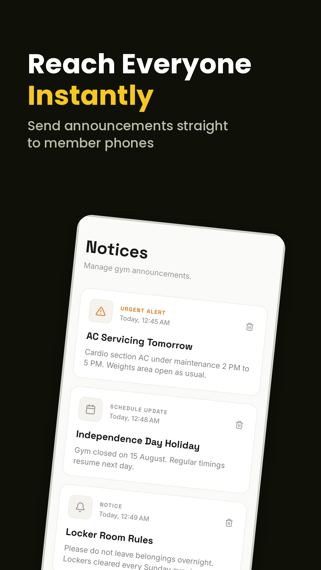 Gym notices and announcements
